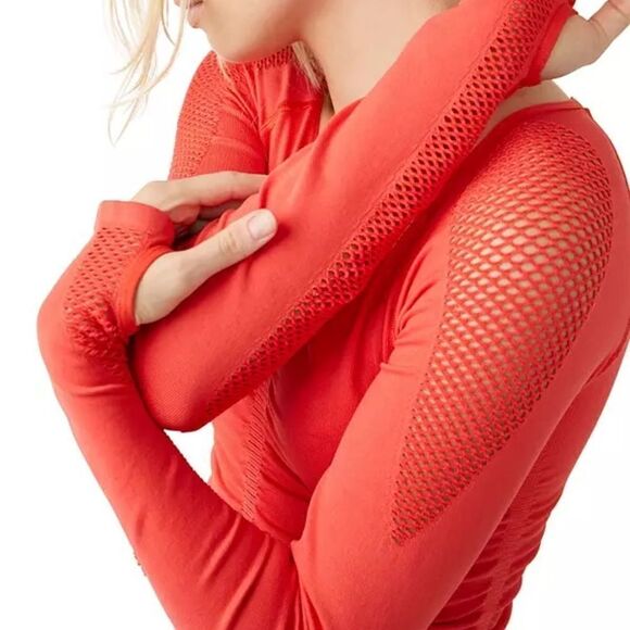 FP Movement By Free‎ People On The Rise Long-Sleeve Layer sz S Orange/red nwt - Picture 3 of 8